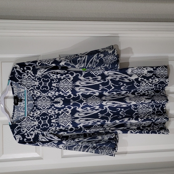 MSK | Denim & Ivory Ikat Patterned Midi - Small - Picture 1 of 7
